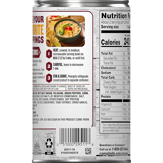 Campbells Chunky White Bean Chicken Chili, 19 oz Can