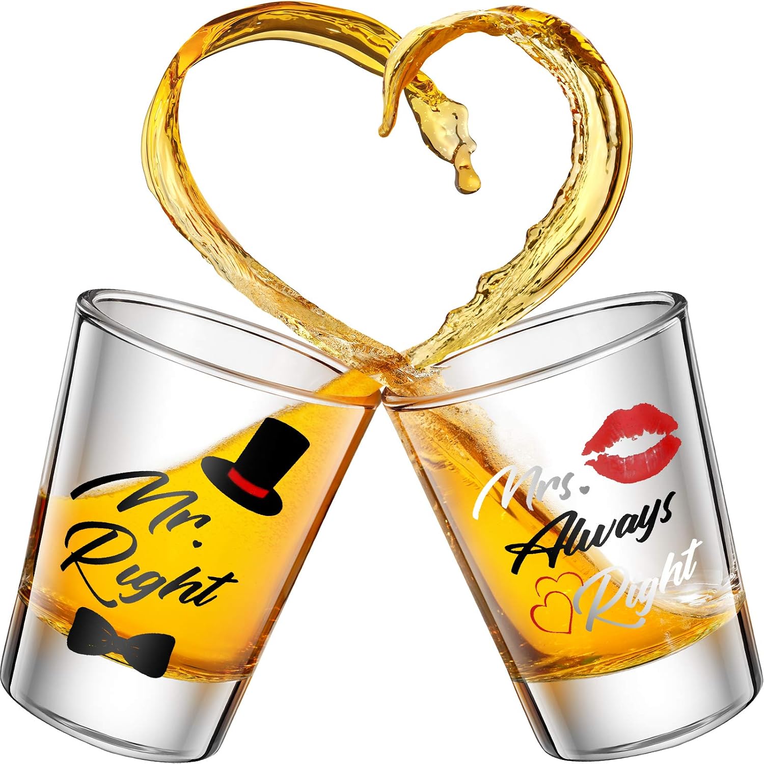 2 Pieces Mr. and Mrs. Right Novelty Shot Glasses 2 oz Funny Wedding Wine Glasses for Engagement Present Anniversary Present Bridal Shower Present Mr. and Mrs. Present for Newlyweds and Couples