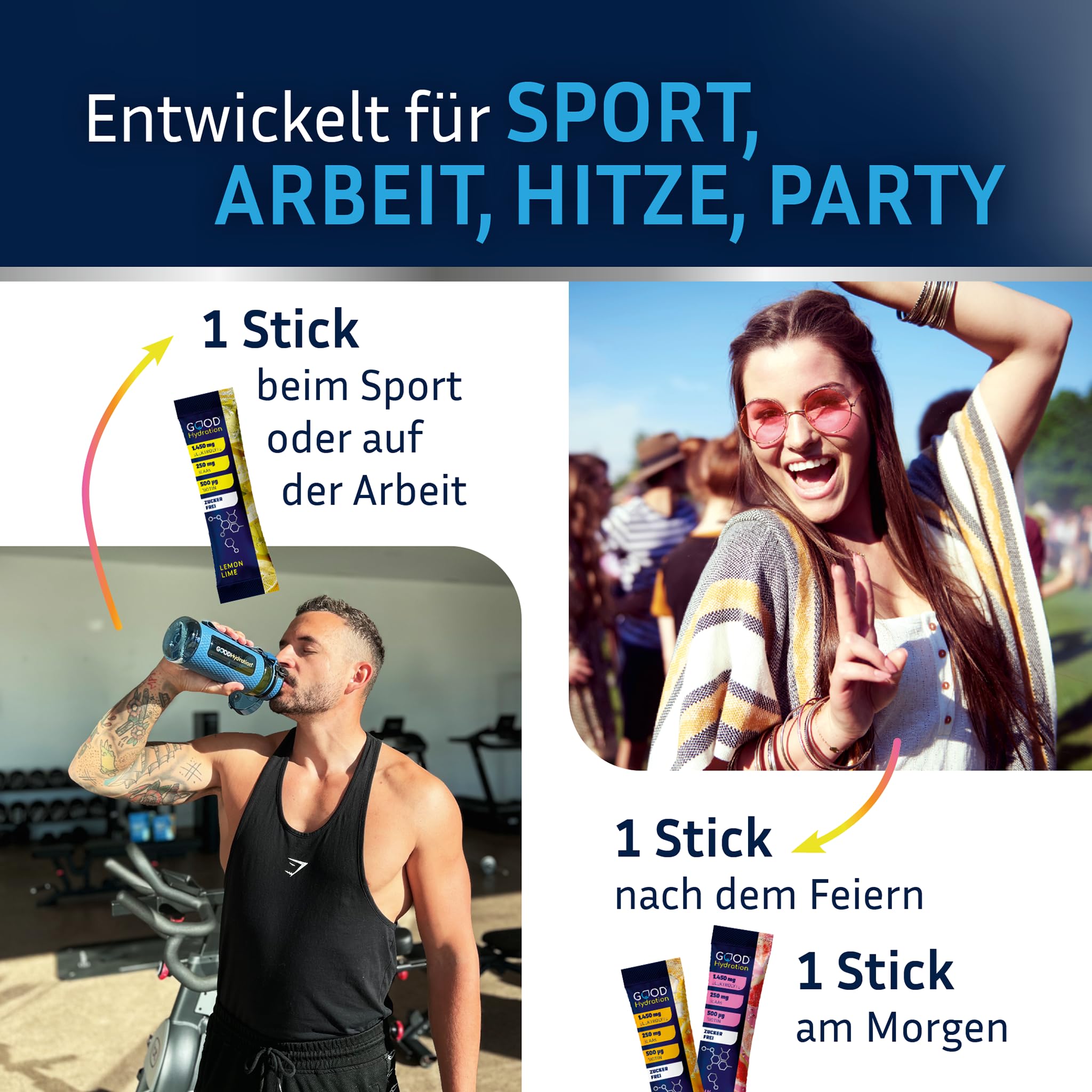 Rehydration zero VARIETY PACK - 1.450mg Elektrolyte OHNE ZUCKER plus BCAA, Biotin und 6 Vitamine - Elektrolyt Pulver für Sport, Arbeit & Party - Probierpack mit 3 Sorten - 24 Sticks