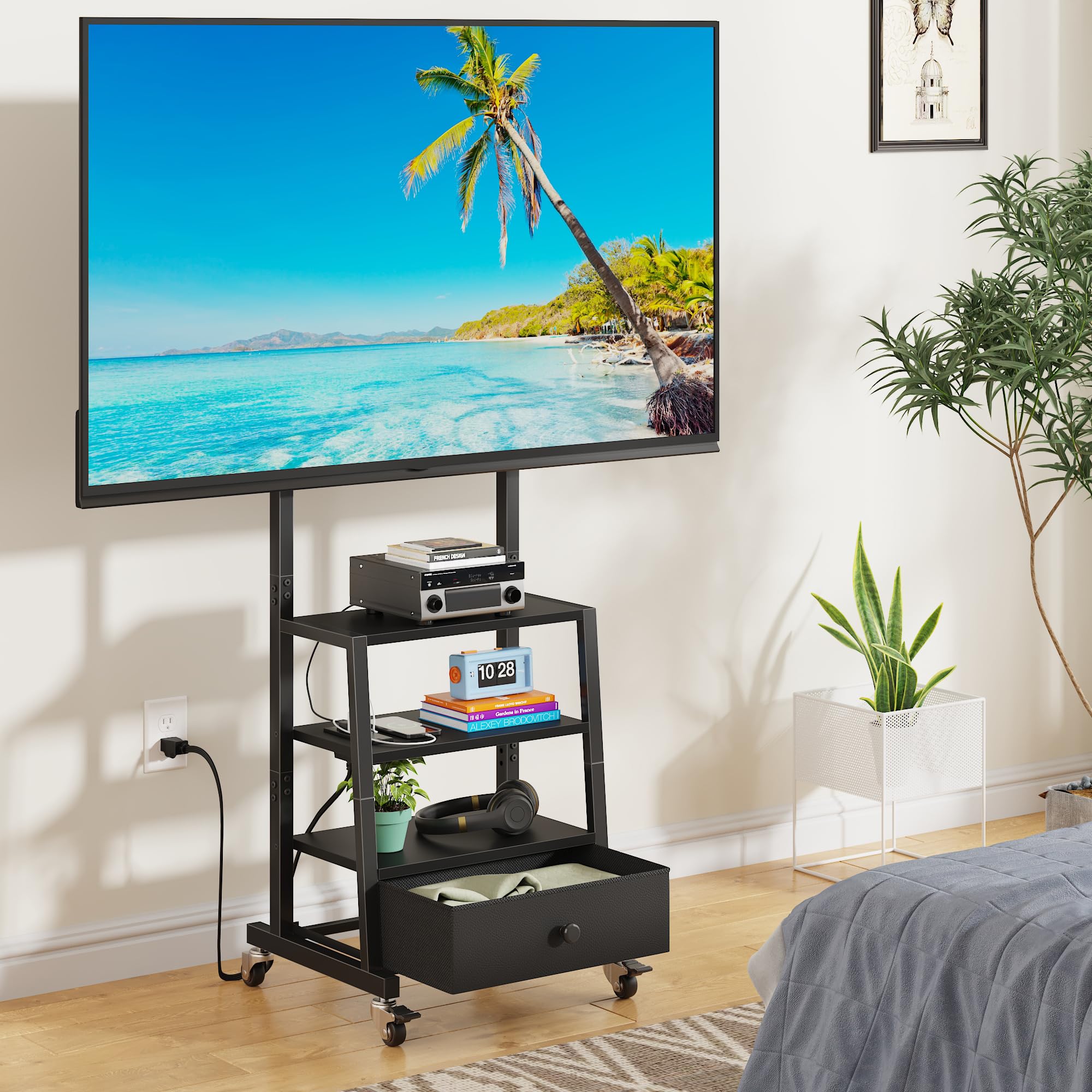 Best TV Stand with Storage 2026: 5 Picks Compared 2 AFLUI Rolling TV Stand with Wheels and Mount & Fabric Drawer - Entertainment Cen — product photo