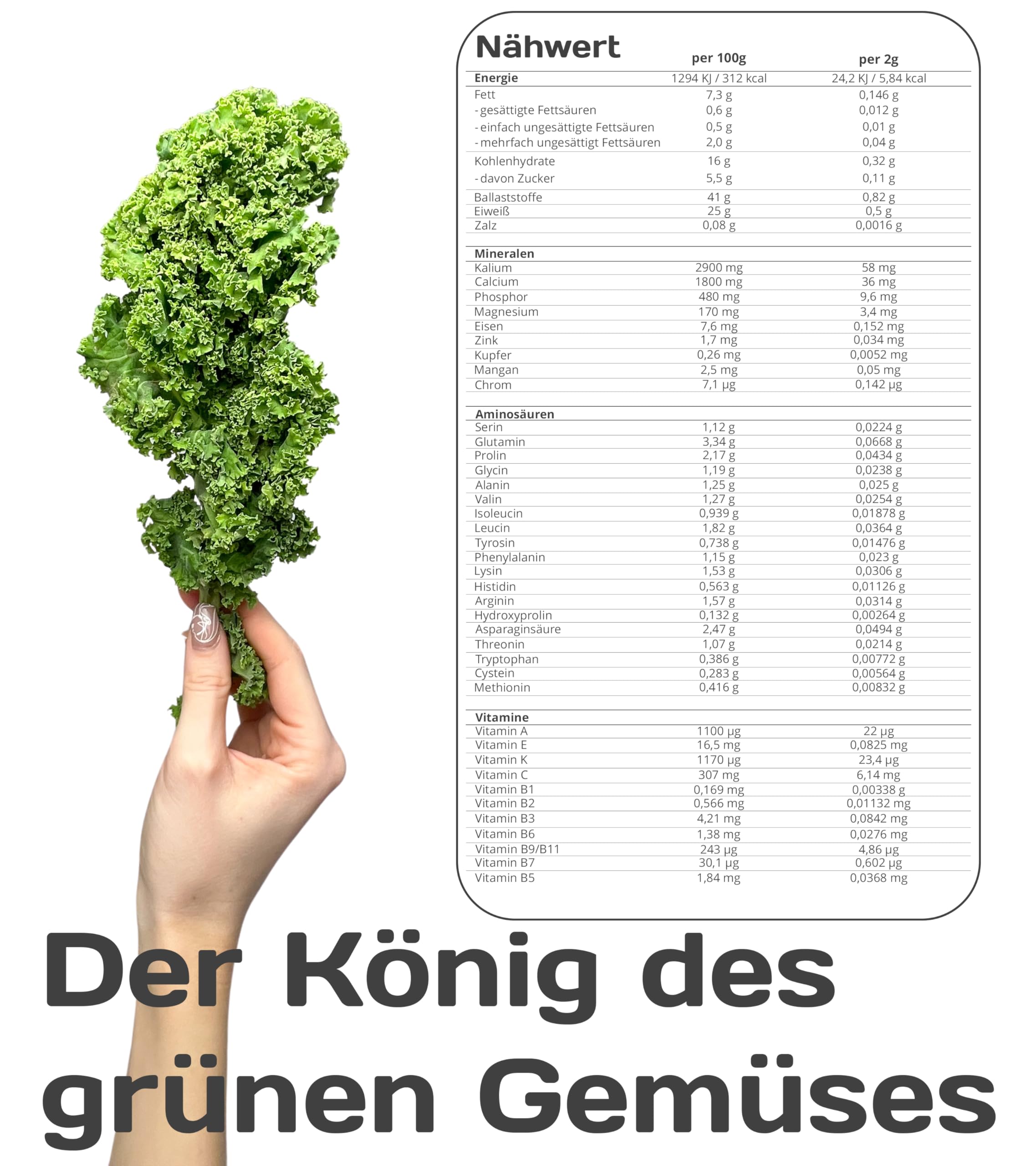 KaLOHaS+ Chou frisé bio en poudre 120 g – Style antique – lyophilisé en douceur – 100 % Chou frisé – Sans OGM – Convient aux végétaliens