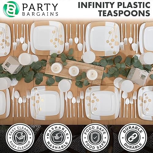 Miniatura 240 de Party Bargains Disposable Plastic Black Gold Cutlery Set, Infinity Modern Design Utensils, 40 Pack: 16 Forks, 8 Knives, 16 Spoons