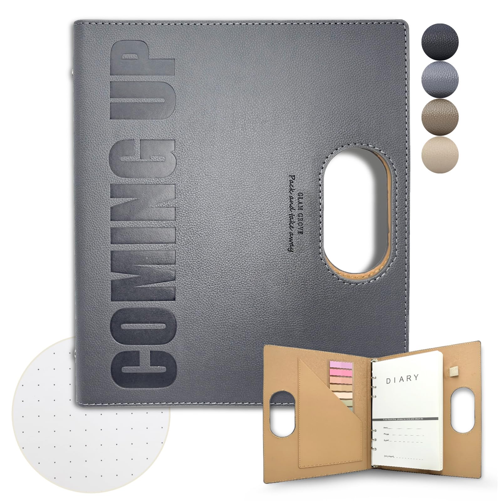 Dotted A5 Binder Portable Refillable Notebook - 5.8" x 8.3", 160 Pages of 100G Thick Paper, 6-Ring Design with Pen Loop and Index Tab Stickers - Ideal
