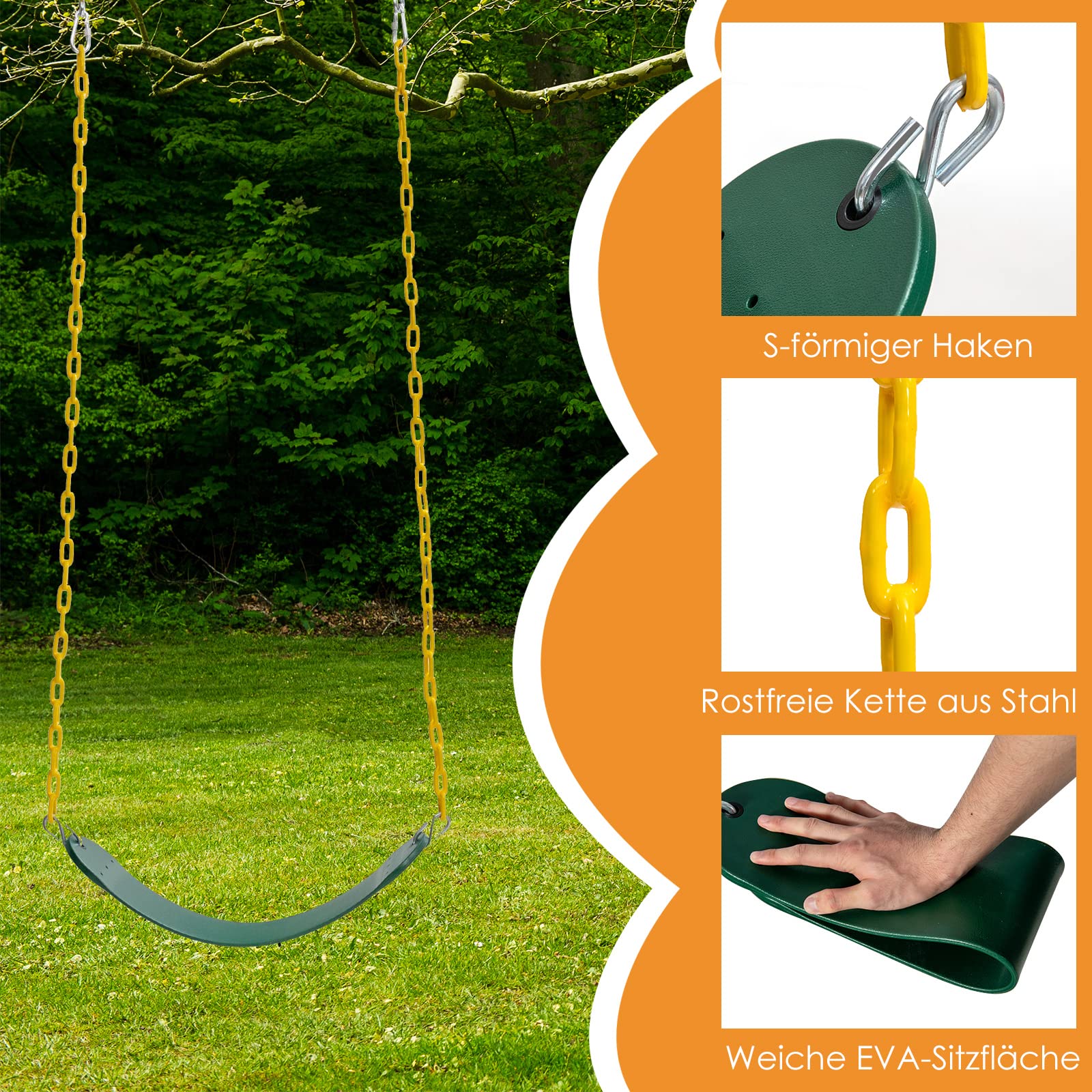 DREAMADE Schaukel Outdoor, Kinderschaukel & Nestschaukel Set (2 Schaukeln) | Schaukel Kinder bis 150 kg belastbar, Schaukelsitz Gartenschaukel Indoor Outdoor für Kinder, Erwachsene