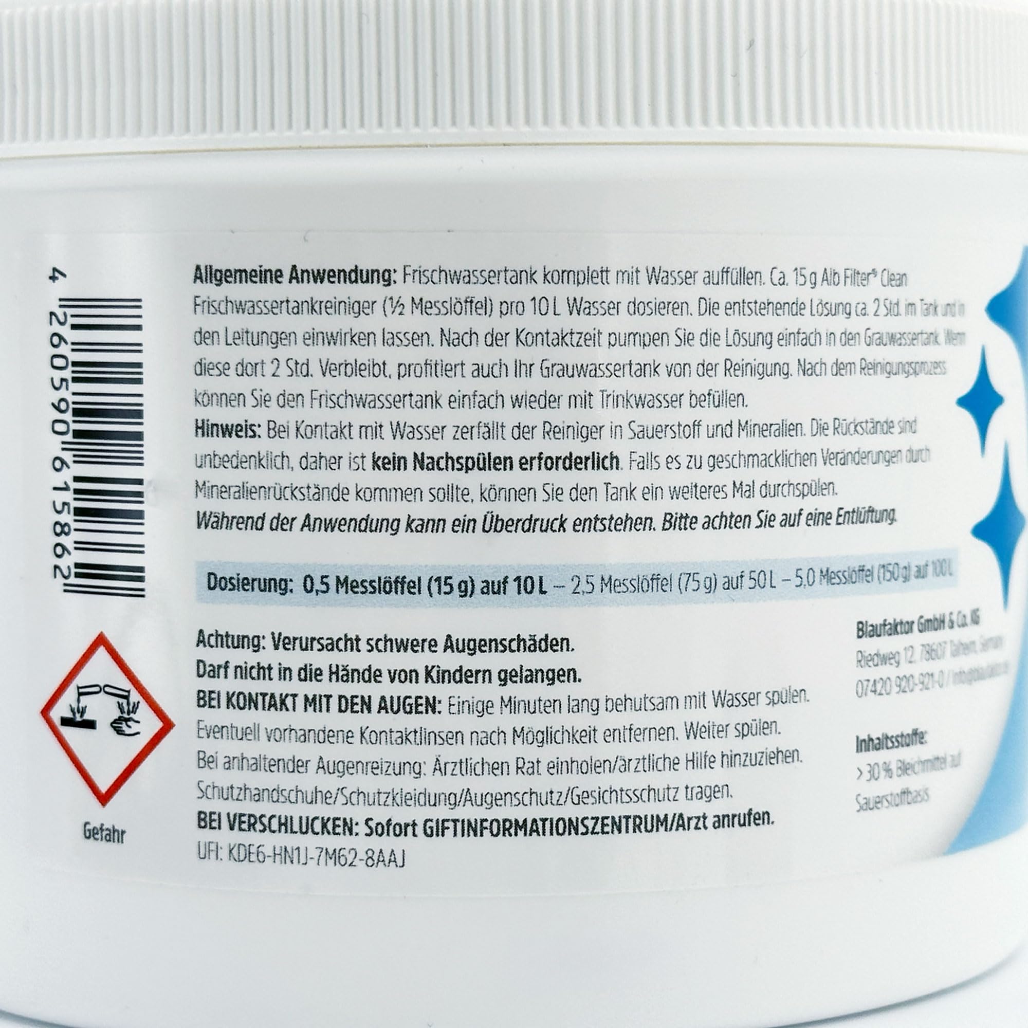ALB Clean – Frischwassertankreiniger mit Aktivsauerstoff | Hygienische Tankreinigung für Wohnmobil, Wohnwagen und Boot | Kein Nachspülen erforderlich