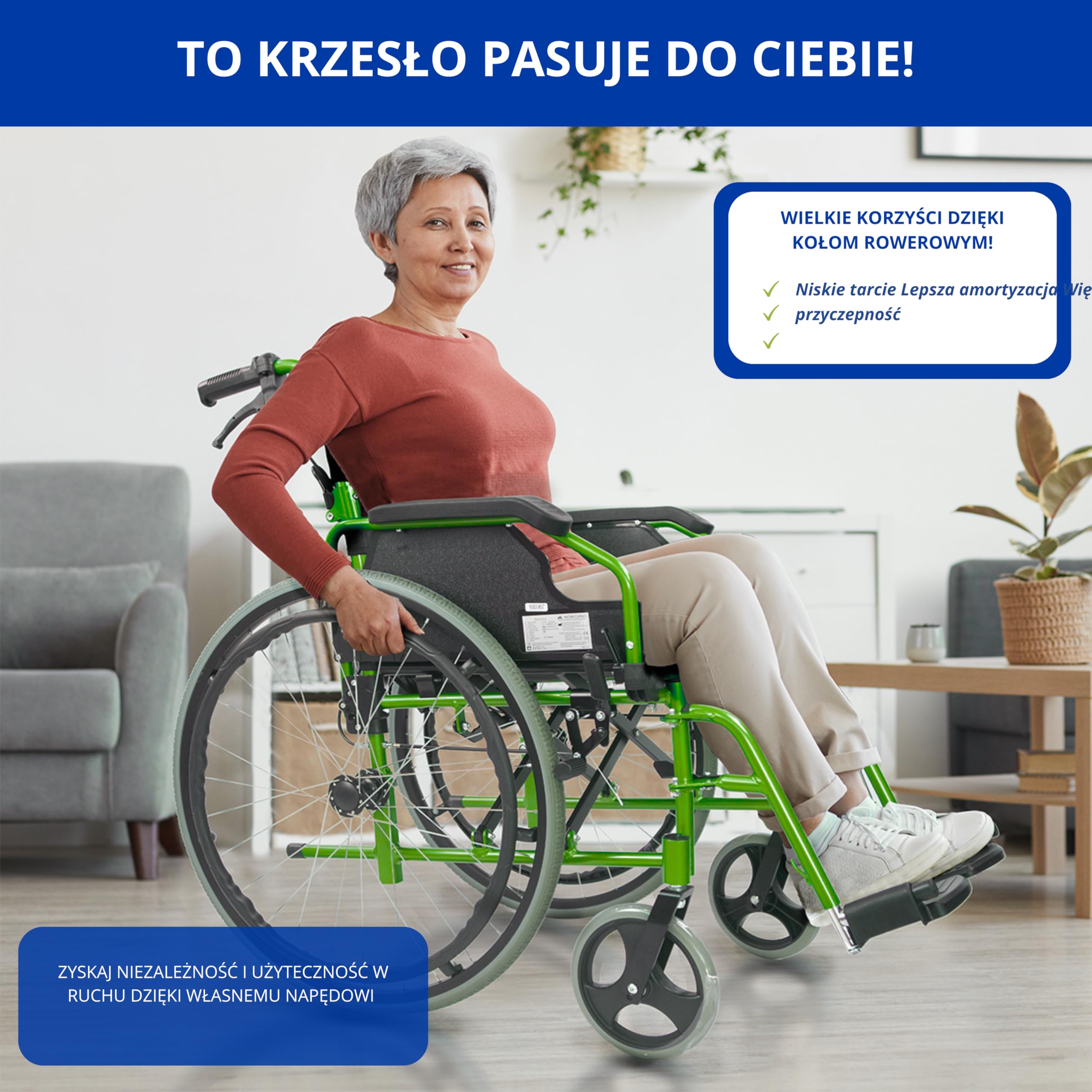 Wózek składany | Aluminium | Dzielone oparcie | Składane podłokietniki | Zielony | Bolonia | Mobiclinic