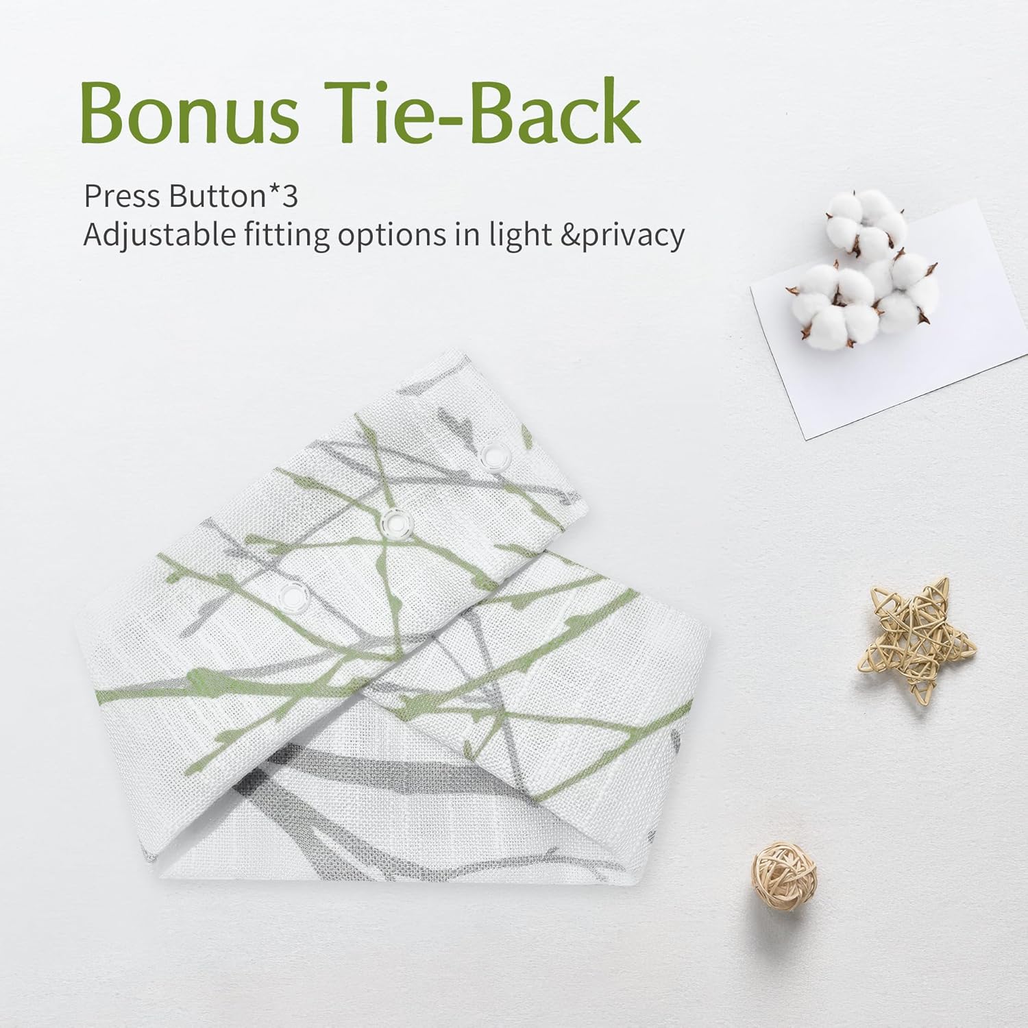 FMFUNCTEX French Door Curtains 72 Inches Long Green and White Semi-Sheer Panel with Matching Tie-Back for Front Doors 50 Inches Wide