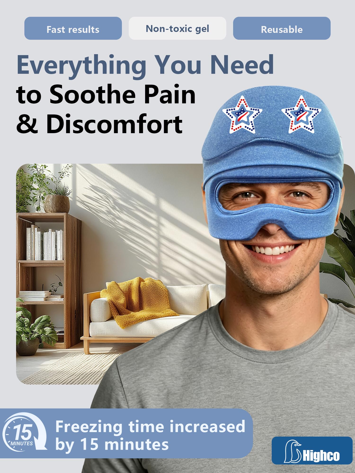 Gorro de alivio de migraña con máscara de ojos deslizante, alivio