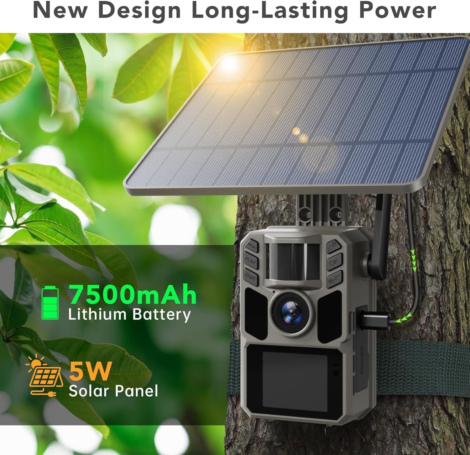 Trail Camera Cellular Solar, Built-in SIM Card 4G LTE Game Camera with Night Vision and 7500mAh Battery, 48MP Photo, 4K Video, 64GB Card, for Outdoor Hunting Wildlife Monitoring Cellular Trail Camera