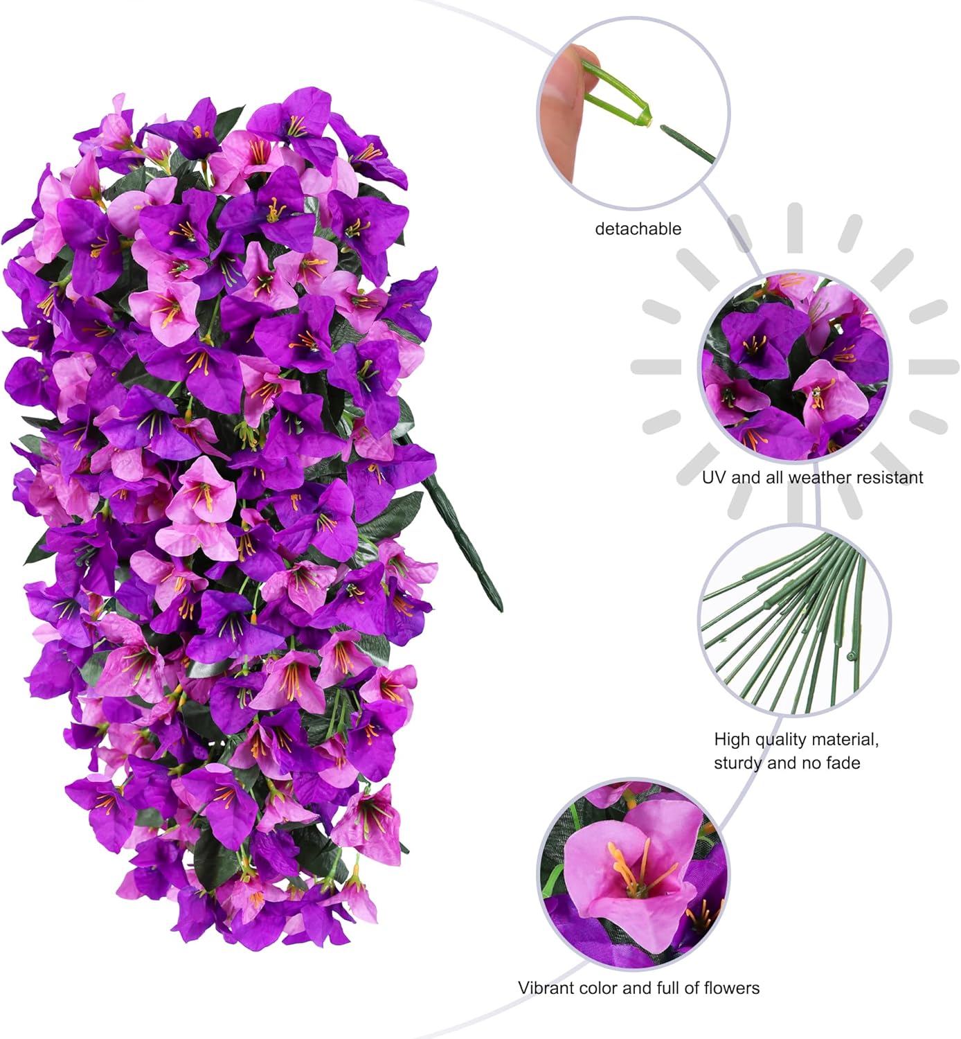 HyeFlora Bougainvillea Artificial Hanging Flowers Plants for Outdoors Decoration, 2pcs Fake Flowers Silk Bougainvillea Vines Realistic UV Resistant Faux Flowers for Outside Planters Porch Patio, Mix - Image 6