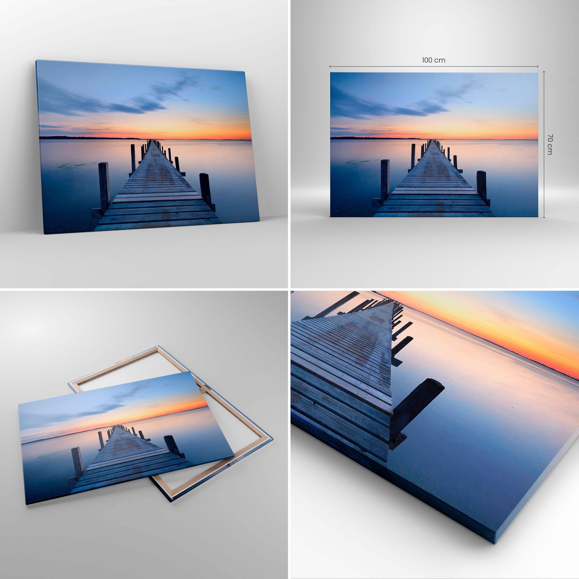 Lienzos decorativos 100x70cm Cuadro Sobre Lienzo Moderno Puesta del sol lago agua puente Grande Dormitorio Cocina Cuadros Pared Imágenes Cuadros Decoracion Salon Wall Art Prints Decor AA100x70-2508
