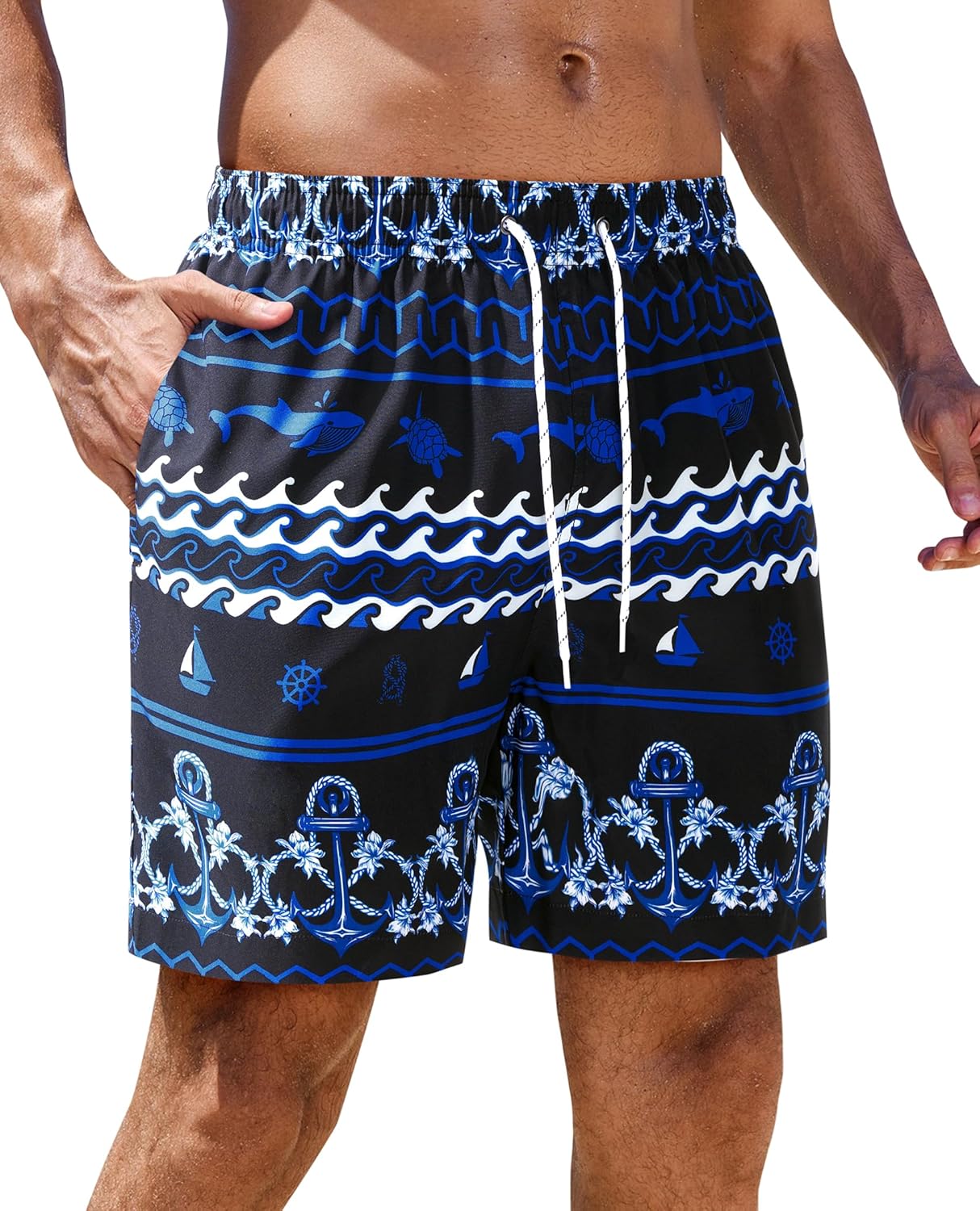 5inch Mens Swim Trunks: with Mesh Liner Pockets Drawstring Quick Dry Stretch Lined Funny Beach Swimming Pool Surf