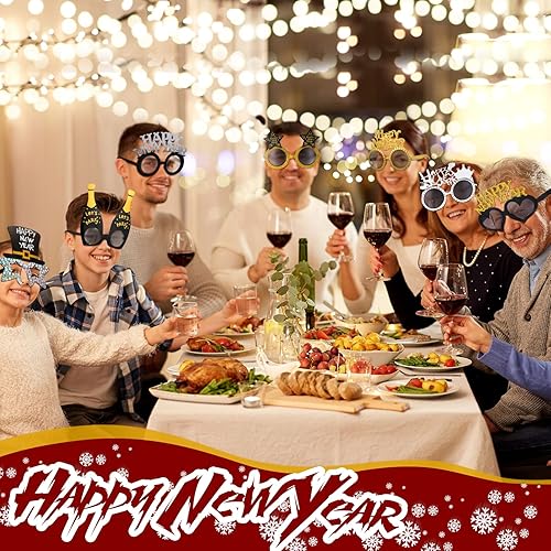 Miniatura 7 de Sratte 40 lentes de feliz año nuevo, gafas de fiesta de Año Nuevo, lentes de feliz año nuevo, suministros de accesorios para fotos para adultos,