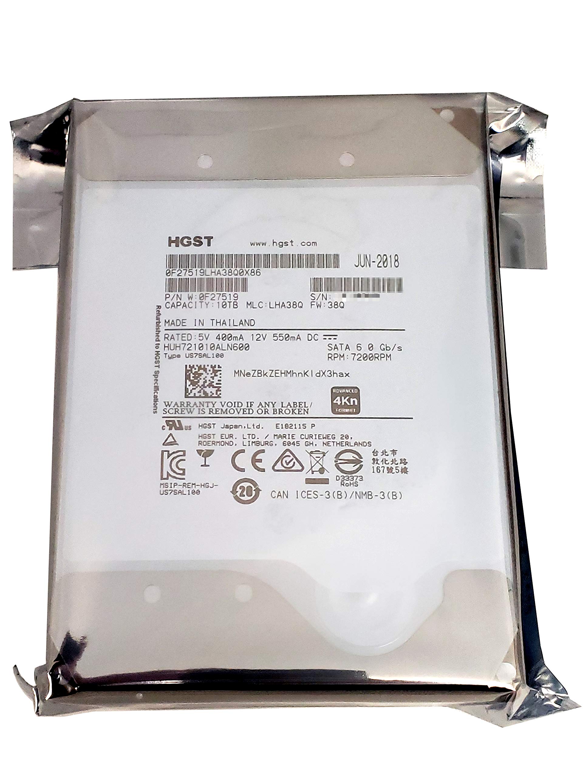 Amazon.com: HGST 10TB HUH721010ALN600 7200 SATA 6Gb/s 3.5