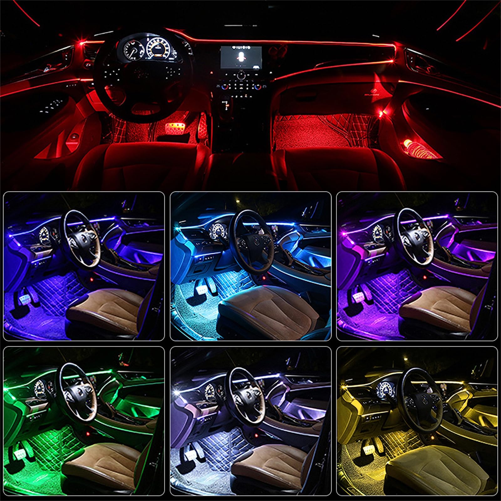 Tira De Luces LED para Interior De Coche, 14 En 1, Luz Ambiental LED, Iluminación Interior De Coche, Tira De Luz De Ambiente De Neón RGB Flexible con Aplicación Y Mando A Distancia