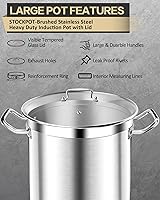 Vista 6 de Olla de Acero Inoxidable con Tapa – 24 Cuartos (6 Galones) Olla de Cocina Resistente para Sopa, Guiso, Pasta – Uso Comercial y Doméstico, Fácil