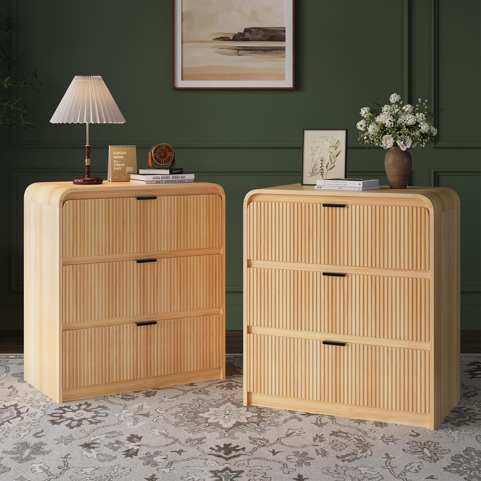 FURSUN 32' Tall Fluted Nightstand Set of 2