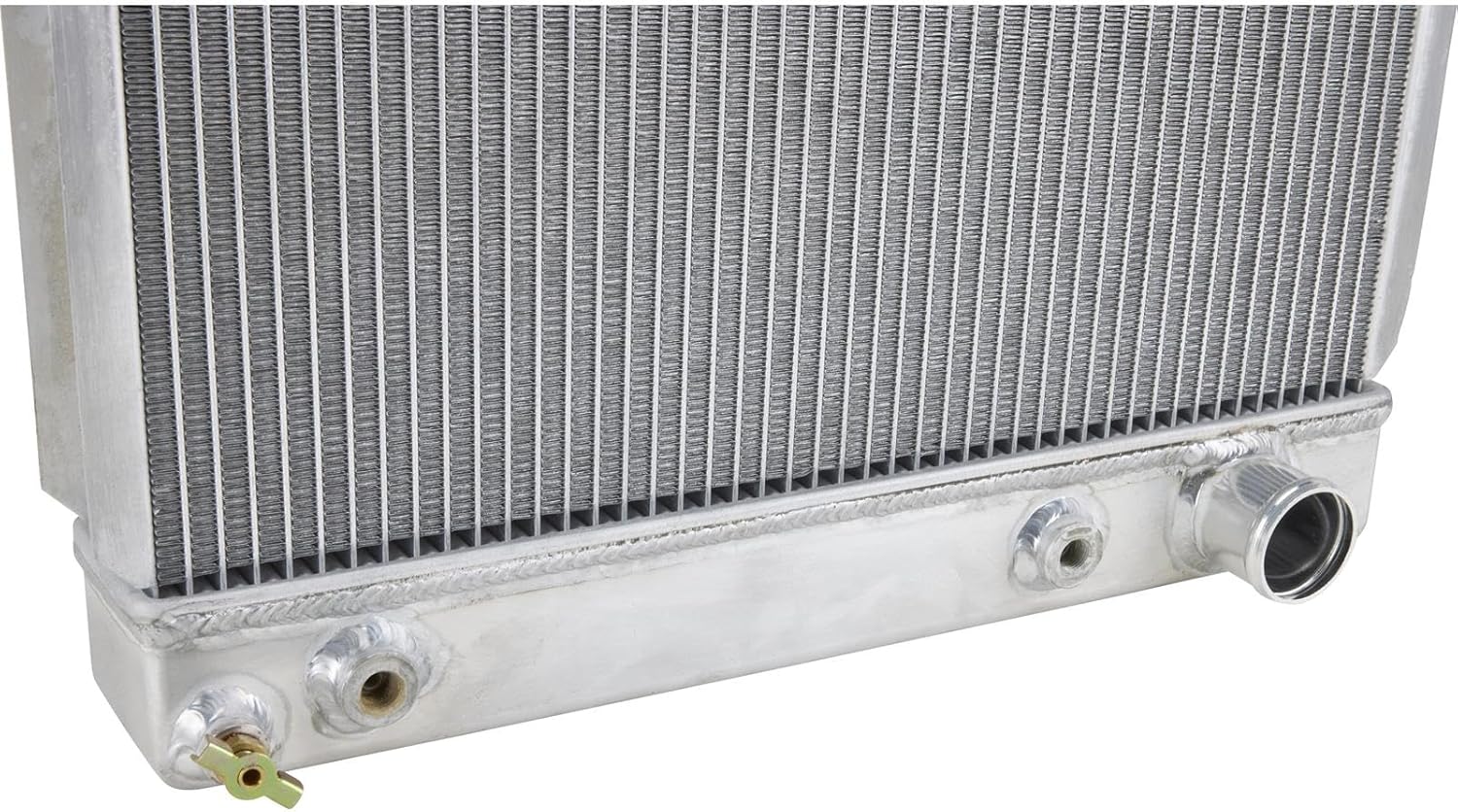 Speedway Motors 27 Inch Tall, Passenger Side Outlet Heavy-Duty Universal Automotive Cooling Radiator with Built-In Transmission Cooler, Centered Filler Neck, Downflow Aluminum Core