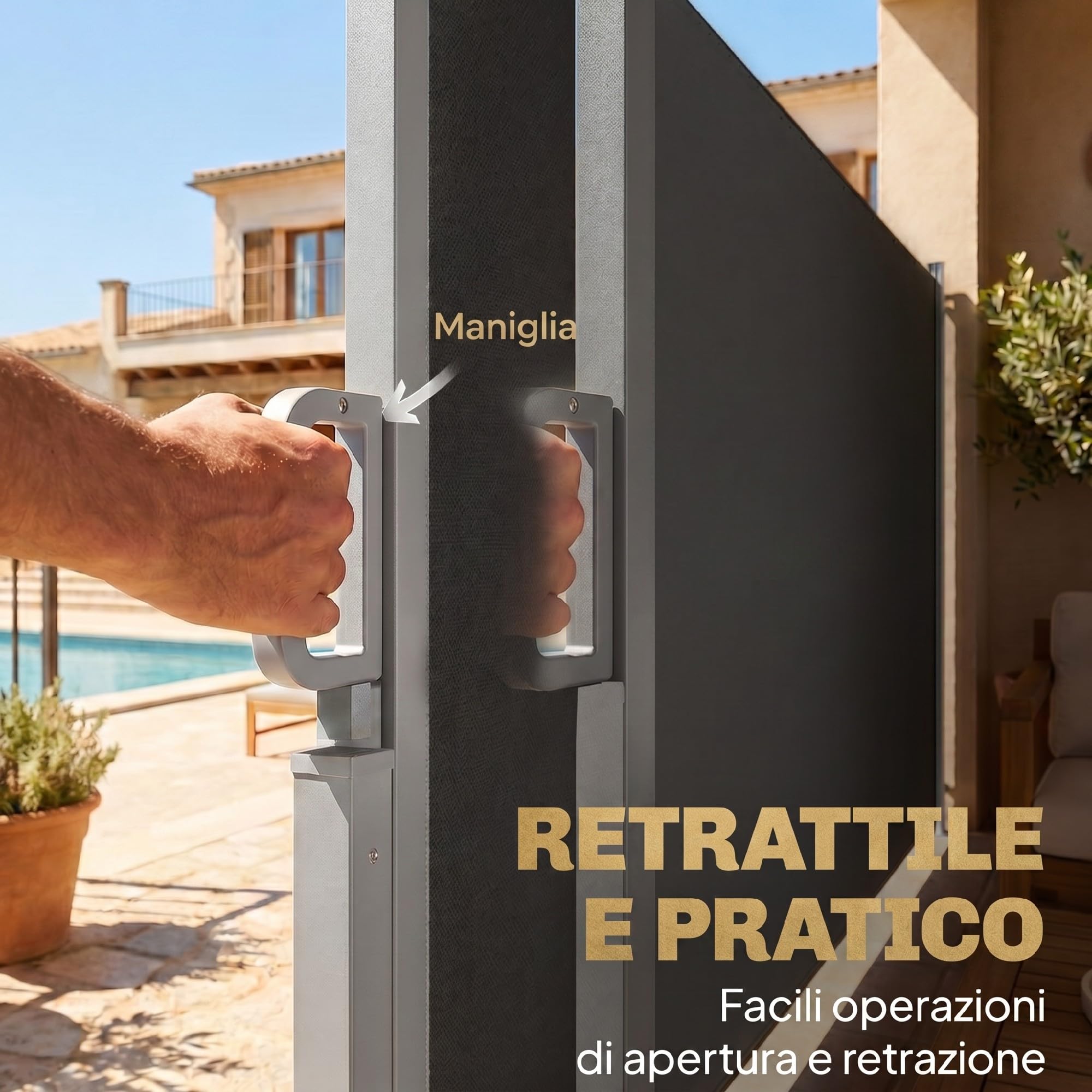 Outsunny Tenda Laterale Retrattile in Alluminio 420x185 cm Protezione UV50+ Idrorepellente Grigio Scuro