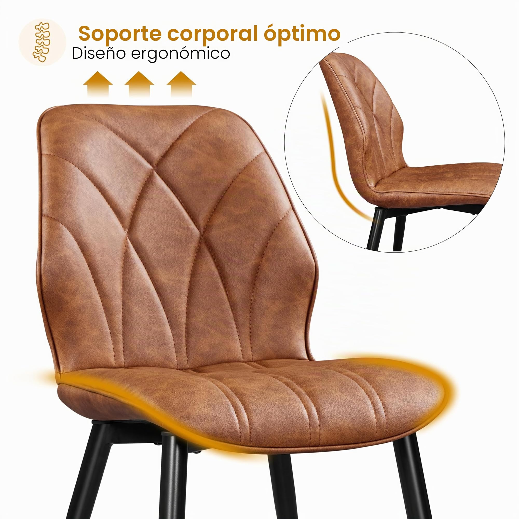 Yaheetech 6PCS Sillas de Comedor Nórdico Sillas de Cocina Pata Metal Marrón | Juego de Sillas de Comedor, Silla de Cocina con Patas de Metal, Asiento Tapizado, para Sala de Estar y Restaurante
