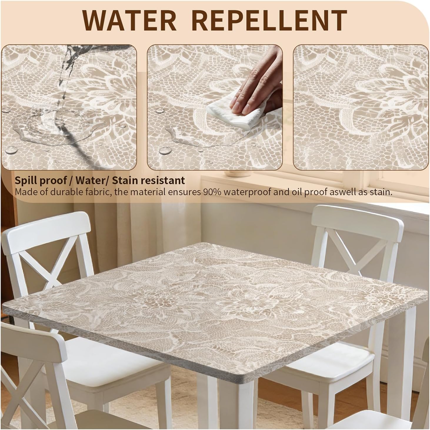 Square Fitted Tablecloth with Elastic Edge Design Table Cover Waterproof Stain-Resistant Wipeable Table Cloth for Kitchen Dining Picnic Patio Outdoor Party Flower 60x60 Inch