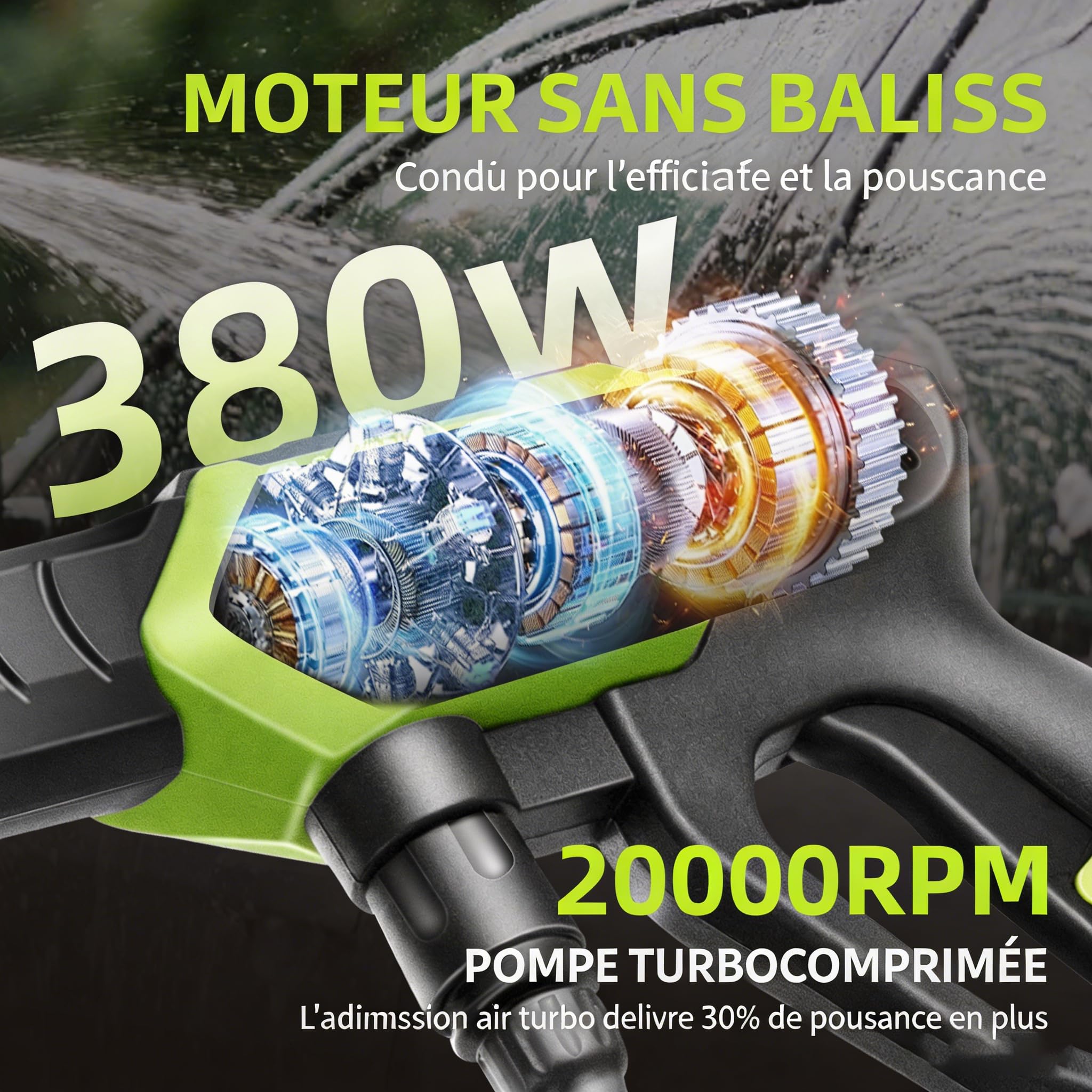 IronHawk Nettoyeur Haute Pression sans Fil, Pistolet de Lavage sur Batterie 380W Moteur sans Balais, 800 PSI avec Buse 6 en 1, 2 Batteries 4000mAh et 6M Tuyau, pour Voiture, Terrasse et Jardin