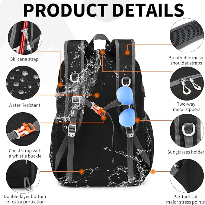 Mochila Plegable 35L Ligera para Viaje Senderismo Gym Negro miniatura 4