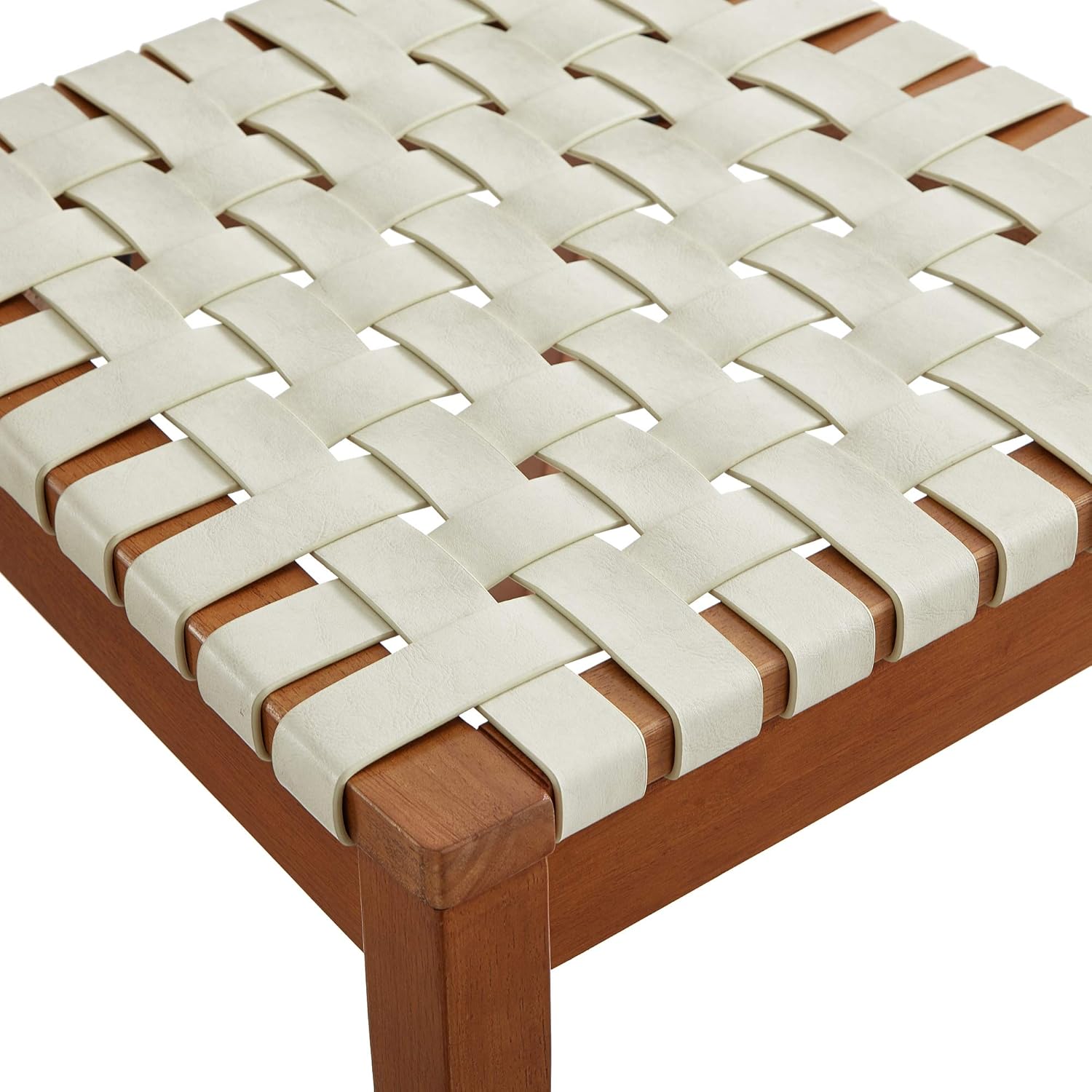  Brand – Rivet Faux Leather Woven Dining Chair with Wood Frame, Set of 2, 18"W, Light Beige - Chairs