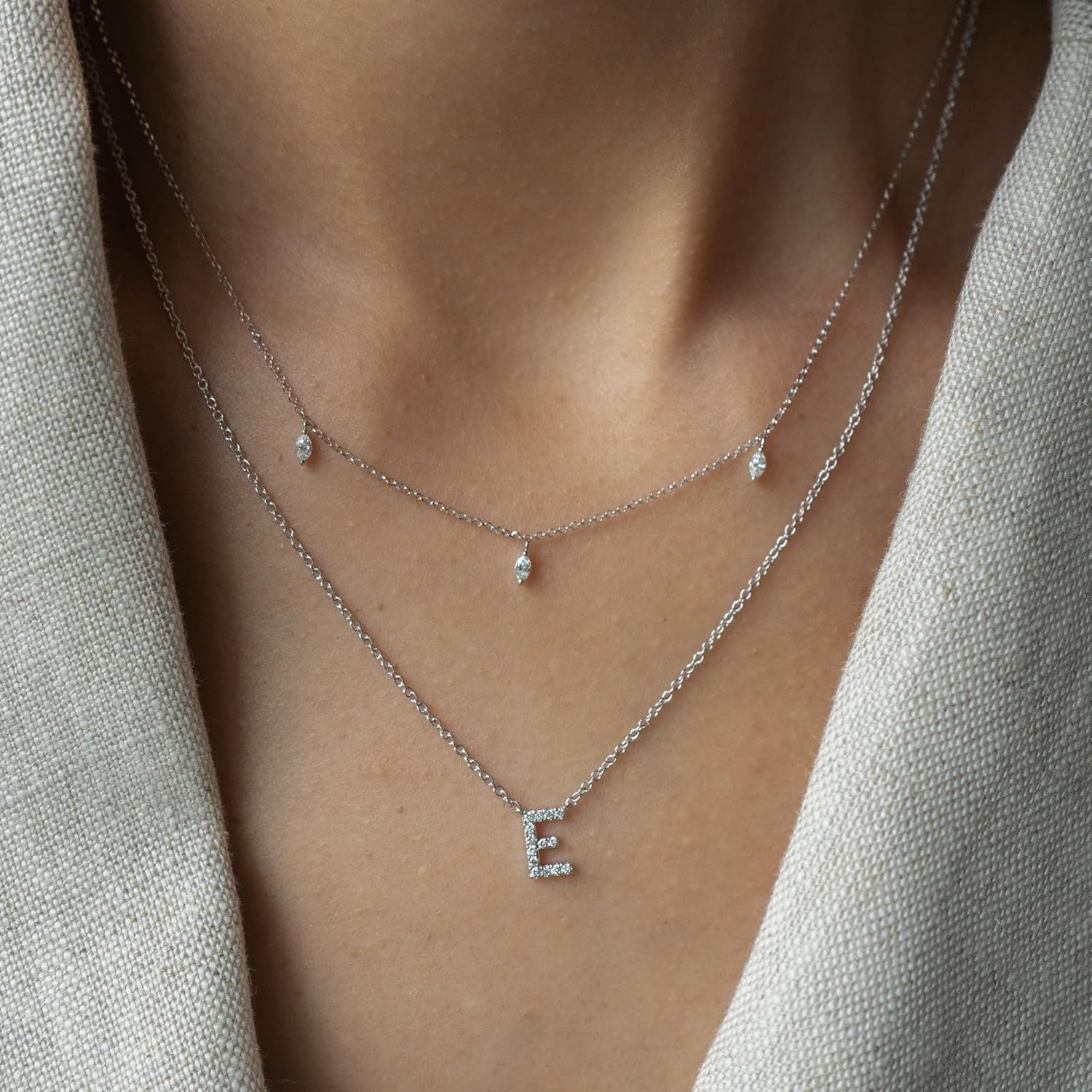 Initial Necklaces for Women, Dainty Silver Letter Necklace Sterling Silver Personalized CZ Initial Necklace Cute Monogram Name Necklace Simple Silver Necklace for Women Trendy Silver Jewelry - Image 3