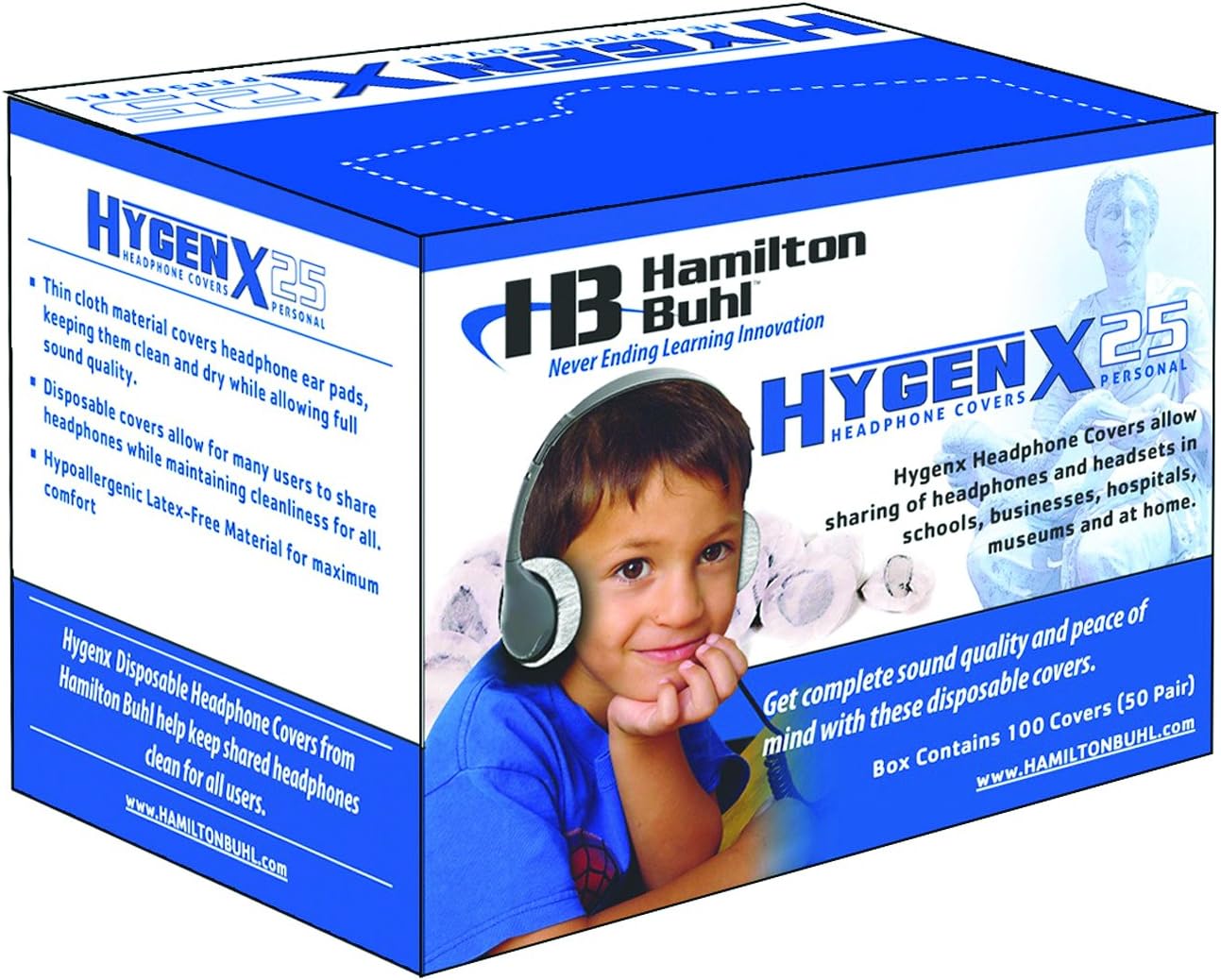 HamiltonBuhl HECHYGENX25 HygenX Disposable Headphone Covers, On-Ear (Pack of 50)