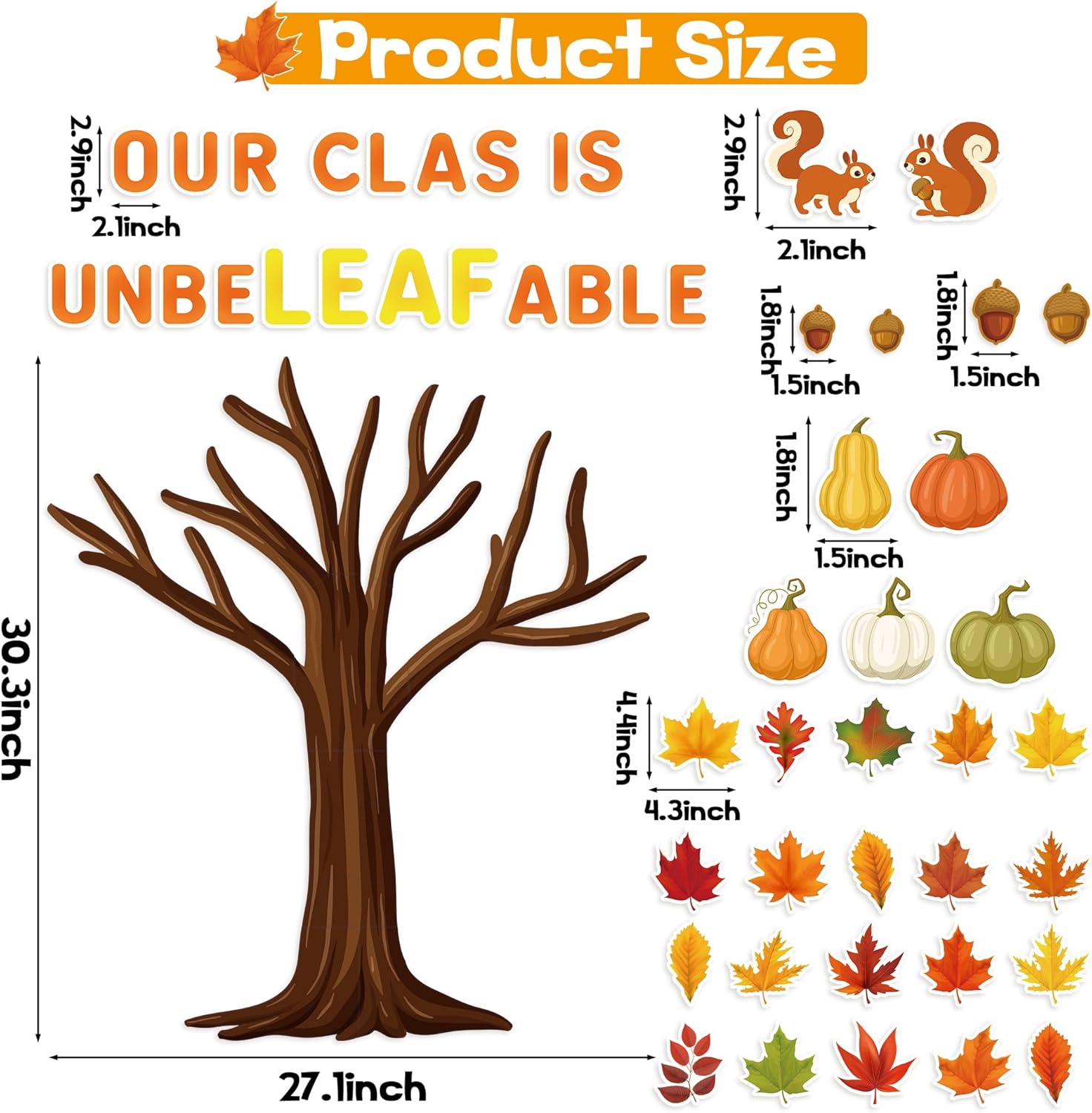 Haooryx Fall Autumn Unbeleafable Artificial Leaves Cutouts Bulletin Board Decoration Set 149Pcs Fall Leaves Pumpkin Paper Patterned Cut-Outs for Autumn Classroom Blackboard Whiteboard Wall Decor