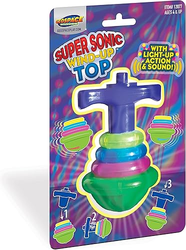 Miniatura 2 de Geospace Super Sonic Wind-Up Spinning Tops con luz y sonido (paquete individual)