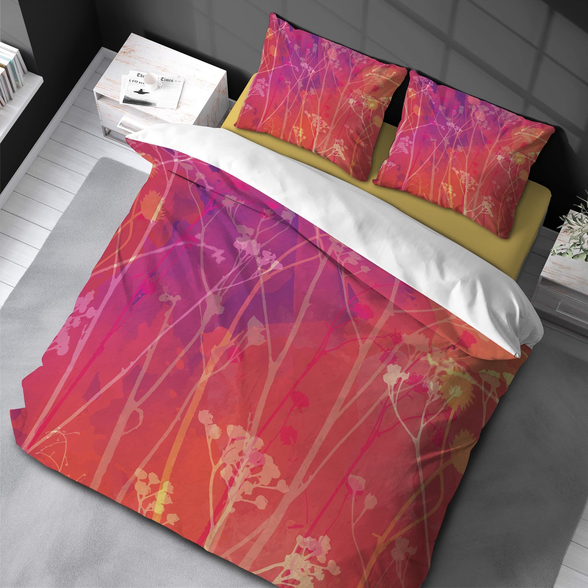 Couette de lit imprimée 3D violette 228x234 cm avec 2 taies