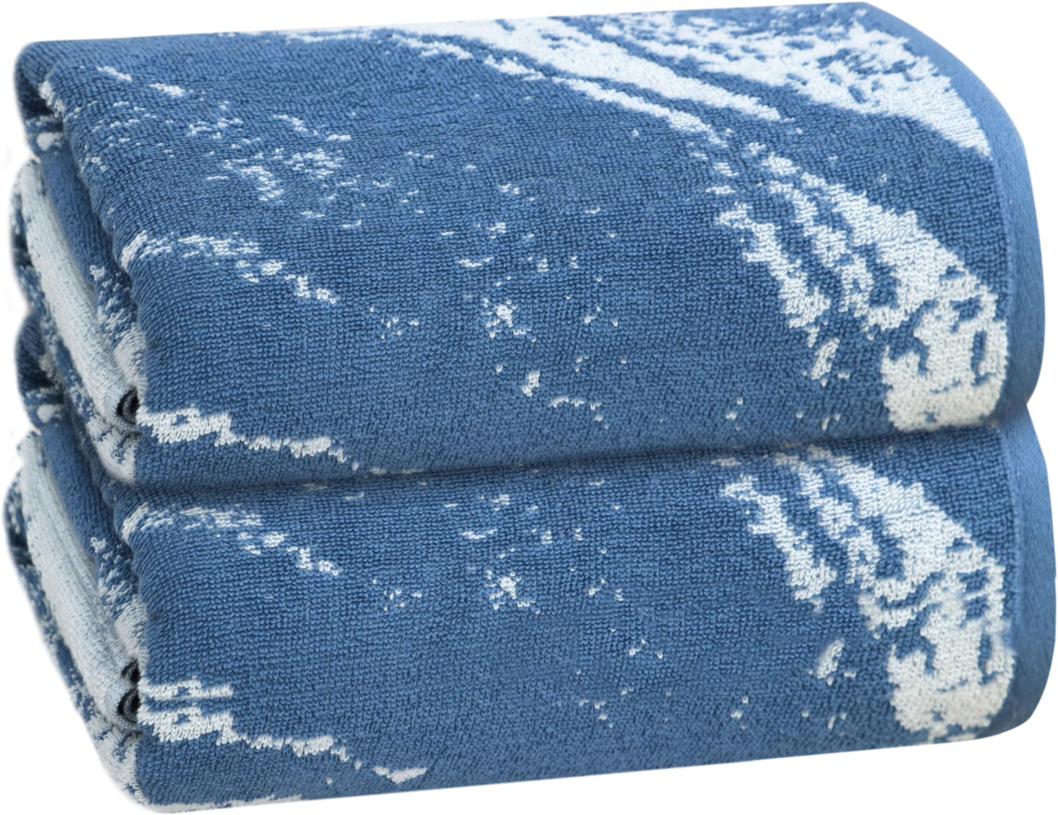 COTTON CRAFT Oversized Bath Sheet - 2 Pack Big & Tall 32 x 89 Summer Wave Terry Jacquard Towel - XXL 100% Ringspun Cotton Towel - Soft Absorbent Luxury Bathroom Shower Spa 450 GSM Bath Sheet - Blue