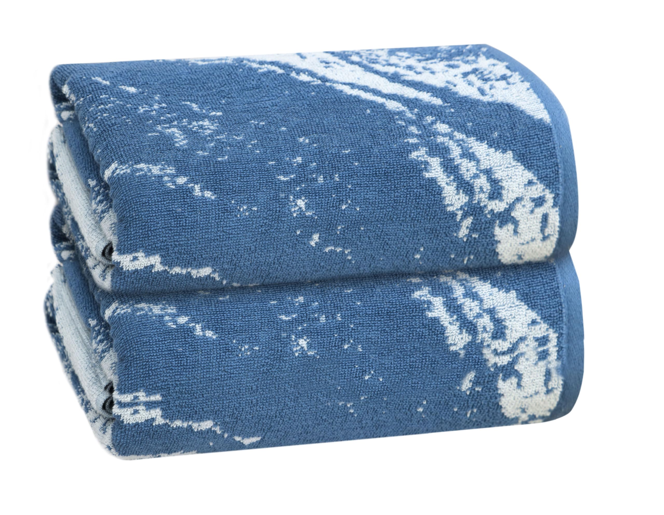 COTTON CRAFT Oversized Bath Sheet - 2 Pack Big & Tall 32 x 89 Summer Wave Terry Jacquard Towel - XXL 100% Ringspun Cotton Towel - Soft Absorbent Luxury Bathroom Shower Spa 450 GSM Bath Sheet - Blue