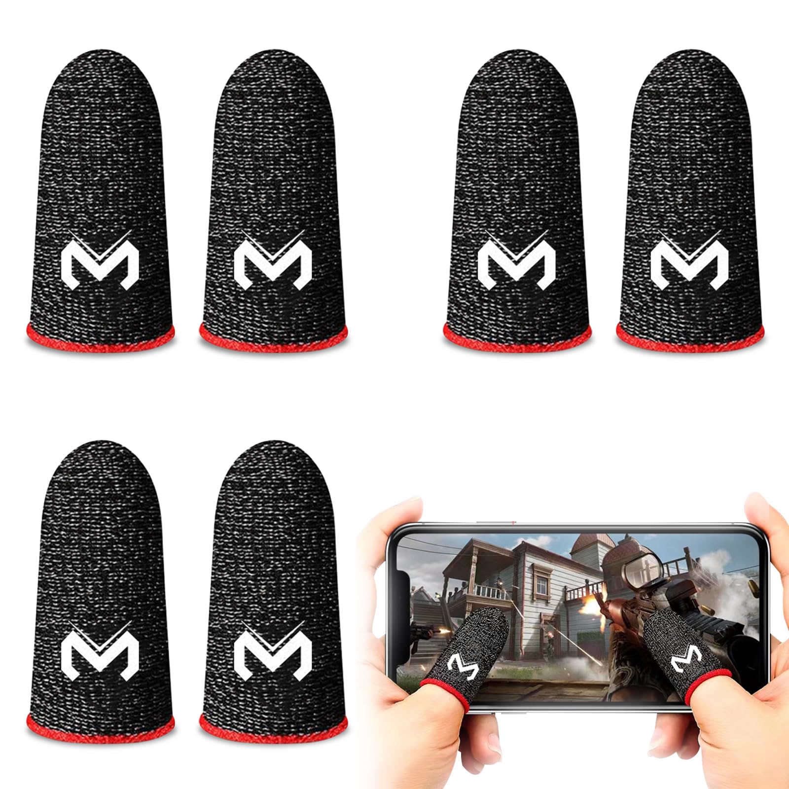 YOURKAY Gaming Finger Caps, 6 pièces Finger Sleeves Gaming, bouchons pour doigts de jeu, écran tactile, résistants à la transpiration et respirants en fibre d'argent, adaptés à tous les appareils à