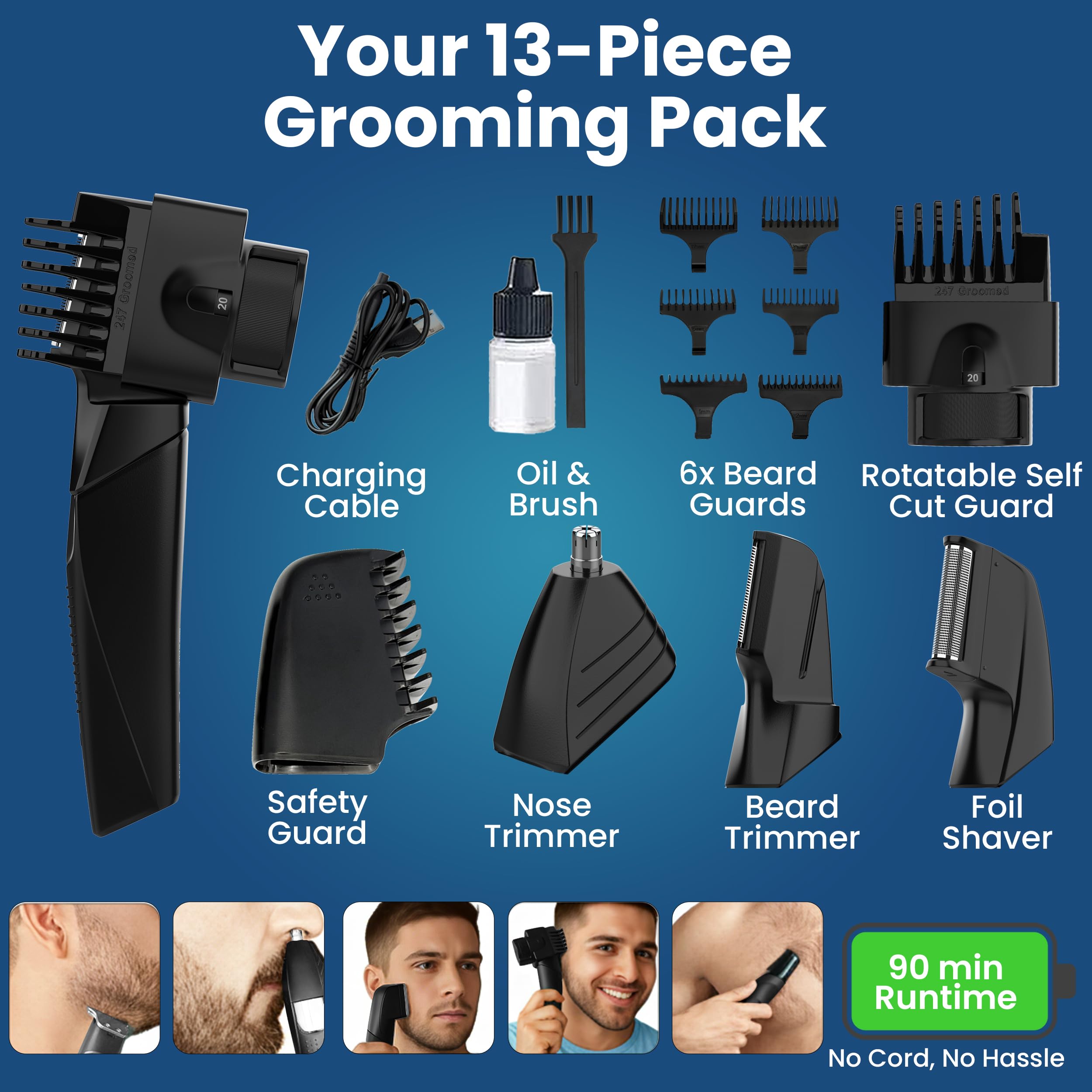247 Groomed Self Haircut Trimmer for Men, Electric Hair Grooming Kit