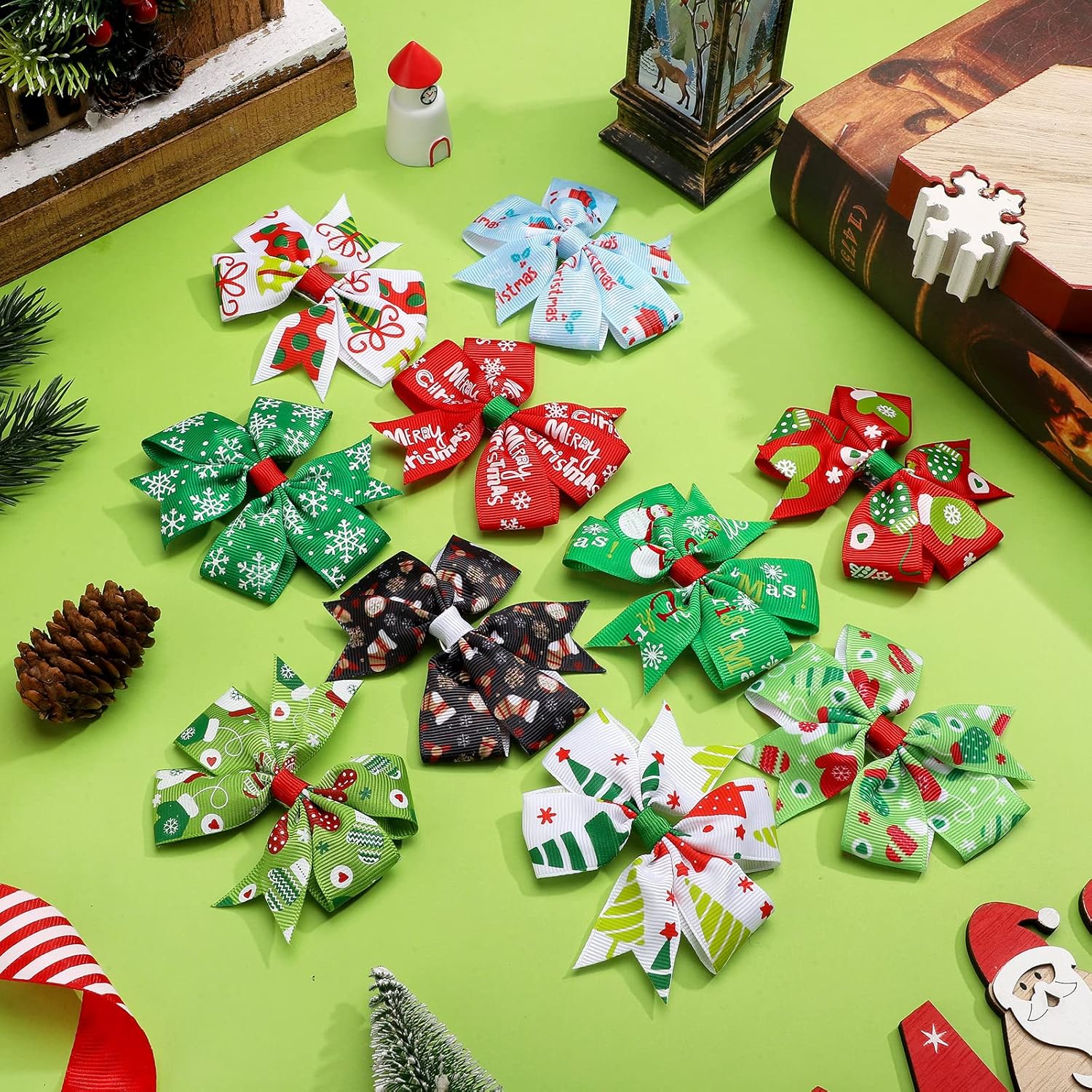 Honoson 24 Pcs Christmas Hair Bows Clips Snowflake Hair Accessories 3 Inch Christmas Bow for Women Colorful Xmas Boutique Xmas Bowknot Hairpins Barrette Gifts for Winter Holiday(Classic Pattern) - Image 5