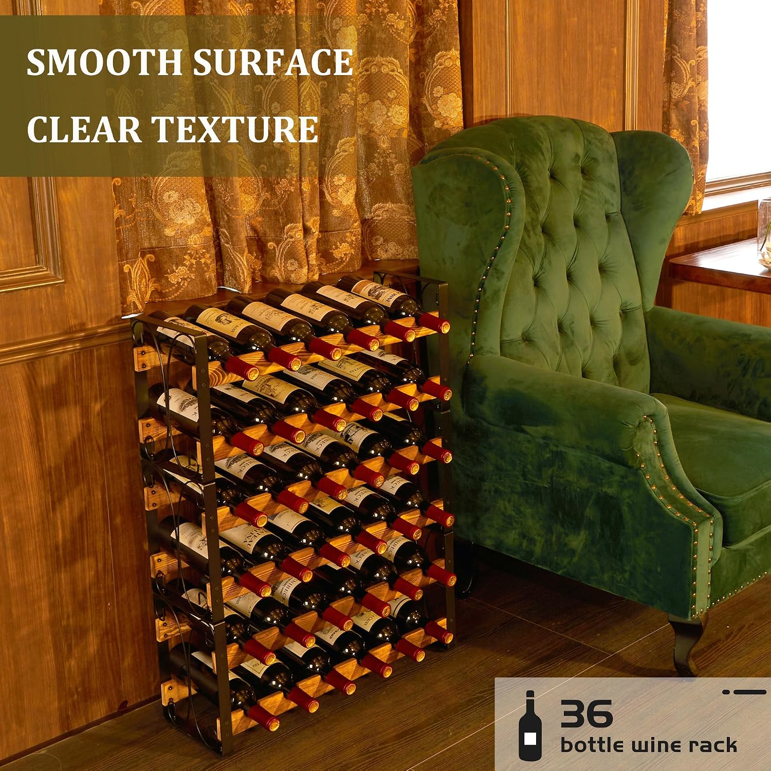 X-cosrack Stackable Rustic 36 Bottle Wine Rack, Freestanding Floor Wine Holder Stand Can Used Separate or Stacked 6 Tier Wobble-Free Wine Display Storage Shelf for Kitchen 24.5''L x 8.6''W x 33.4''H