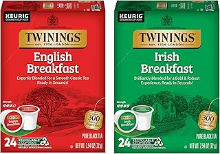 Twinings English Breakfast Black Tea K-Cups for Keurig, 24 Count (Pack of 1) + Irish Breakfast Black Tea K-Cups for Keurig, 24 Count (Pack of 1)