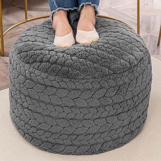 Round Pouf Ottoman 20 x 20 x 14 Inches Boho Floor Poof Home Decor Floor Pouffe Ottoman Foot Rest for Couch Sofa Bean Bag Chairs Living Room Bedroom Gray
