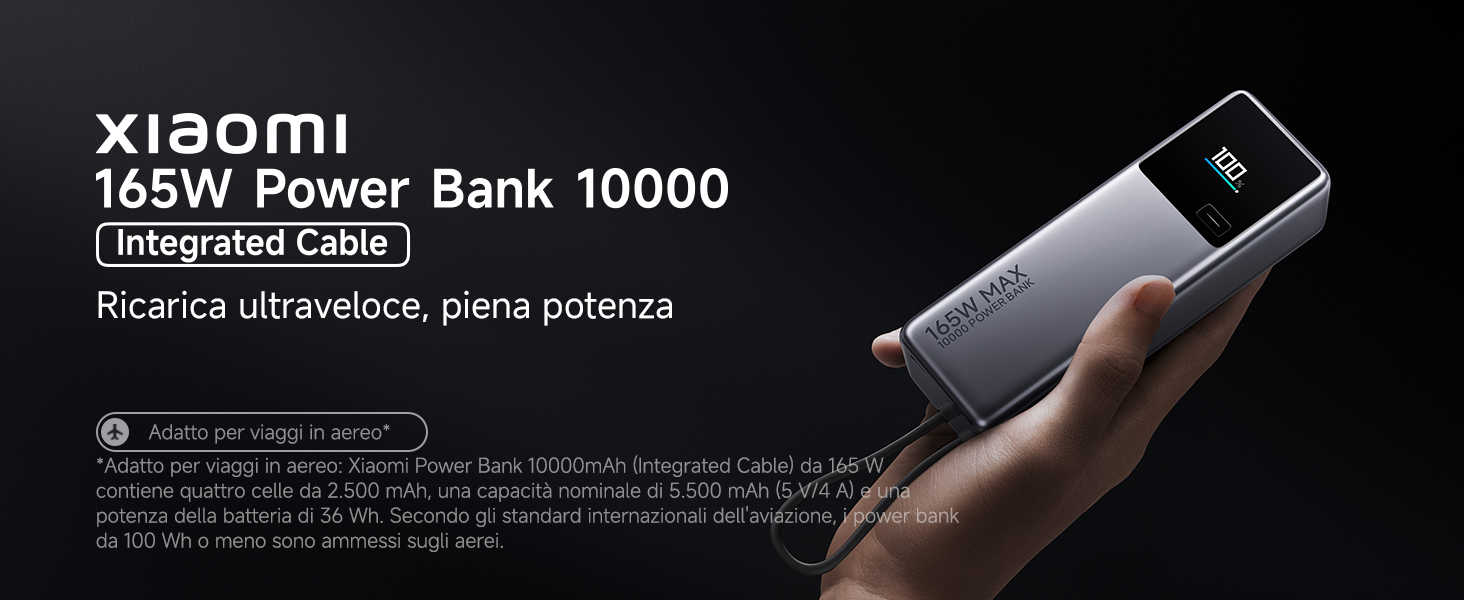 Xiaomi Power Bank da 10000 mAh, 165 W, super ricarica rapida, 3