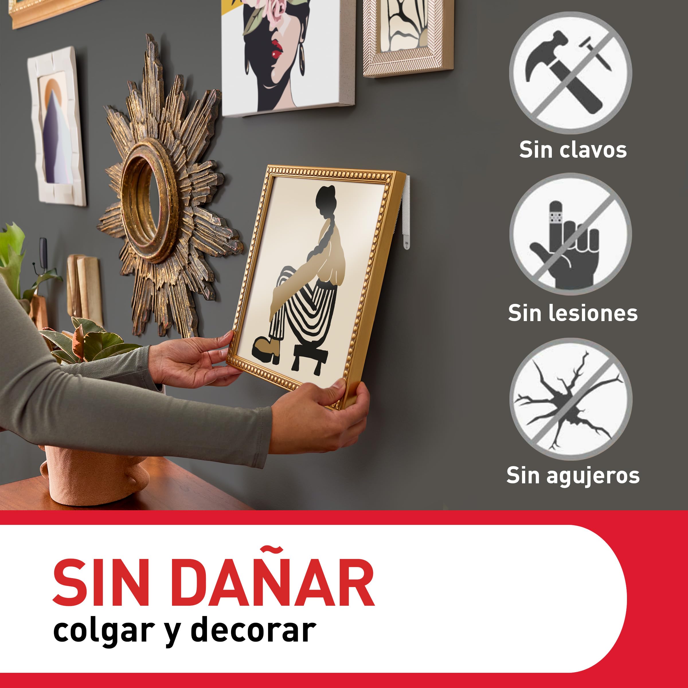 Visita la tienda de Command Command Tiras Adhesivas para Colgar Cuadros, 8 Pares de Tiras Medianas y 8 Grandes Blancas - Para Marcos, Espejos y Otros Adornos - Colgar sin Agujeros ni Taladrar in use