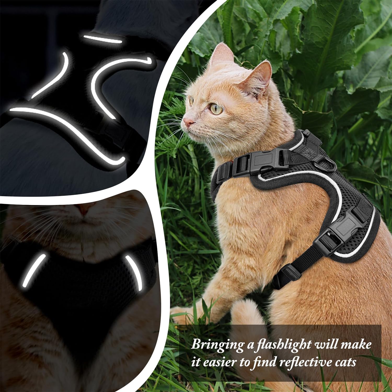 Cat Harness and Leash for Walking, Cat Car Harness, Escape Proof Soft Adjustable Vest Harnesses for Cats, Easy Control Breathable Reflective Strips Harness, Kitten Harness and Leash Set, Black, S - image 3