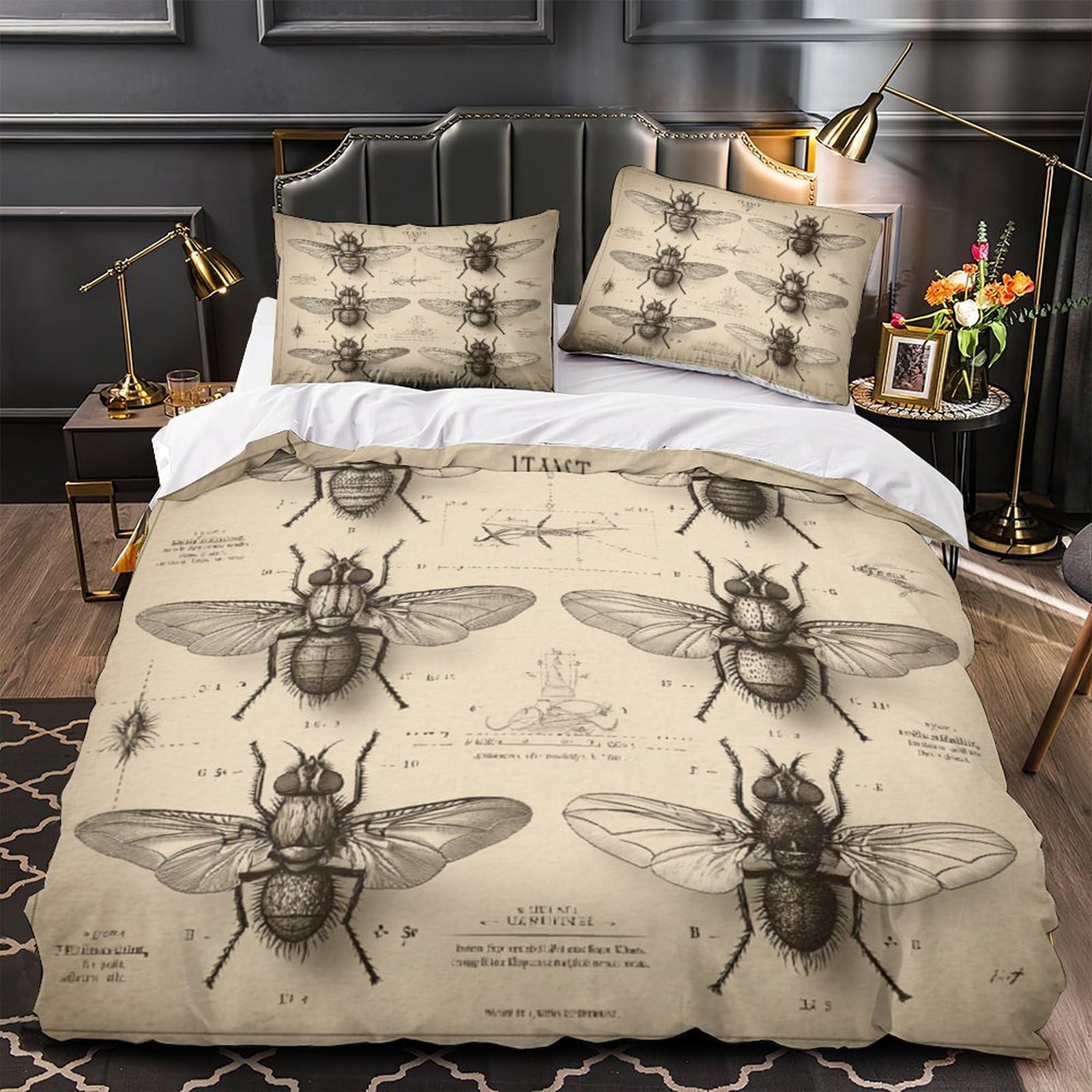 Housse de couette insectes anciens pour décorer une chambre de garçon ados