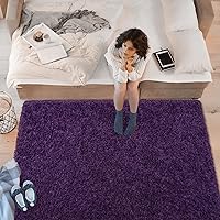 Vista 3 de Alfombras Softlife para dormitorio de 4x5.3 pies, alfombra de área púrpura para sala de estar, alfombras peludas súper suaves para dormitorio