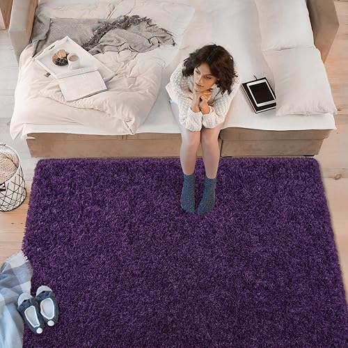 Miniatura 3 de Alfombras Softlife para dormitorio de 4x5.3 pies, alfombra de área púrpura para sala de estar, alfombras peludas súper suaves para dormitorio