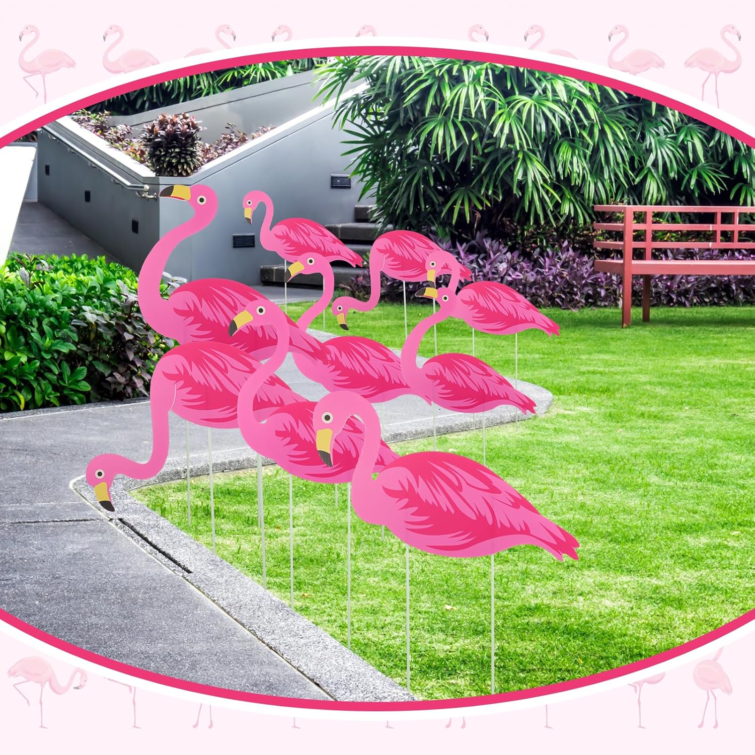 30 Pcs Summer Beach Pink Flamingo Yard Signs with 60 Stakes 4 Styles Flamingo Lawn Signs for Indoor Outdoor Home Decorations Tropical Yard Lawn Patio Accessories Party Supplies