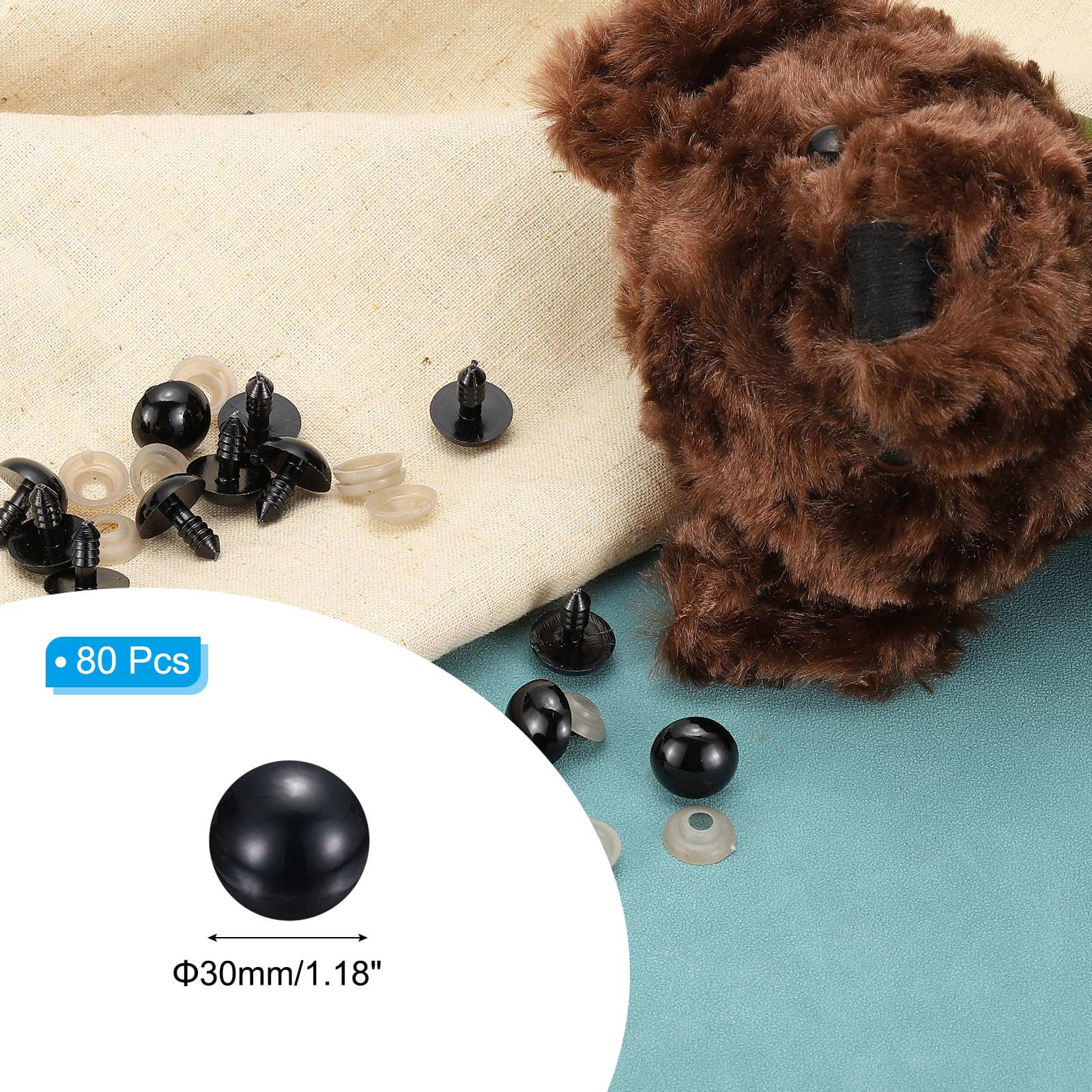 PATIKIL 30mm Safety Eyes, 80 Set Plastic Craft Eyes with Washers for Stuffed Animals Crochet Toys Dolls DIY Craft Making, Black - Image 2