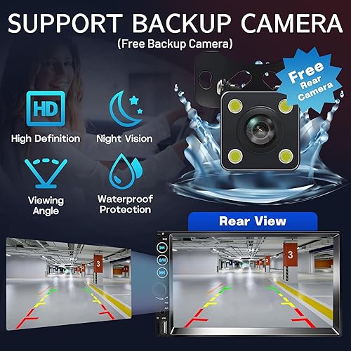 Miniatura 6 de Double Din Car Stereo, 7 Inch HD Touch Screen Car Radio with Backup Camera, Support Mirror Link, AMFM, BluetoothUSBTFAUXSWC